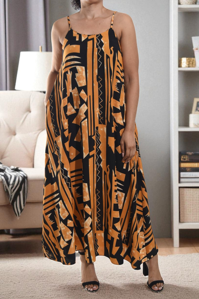 Ladies Tan Printed Pocket Maxi Dress - StylePhase SA