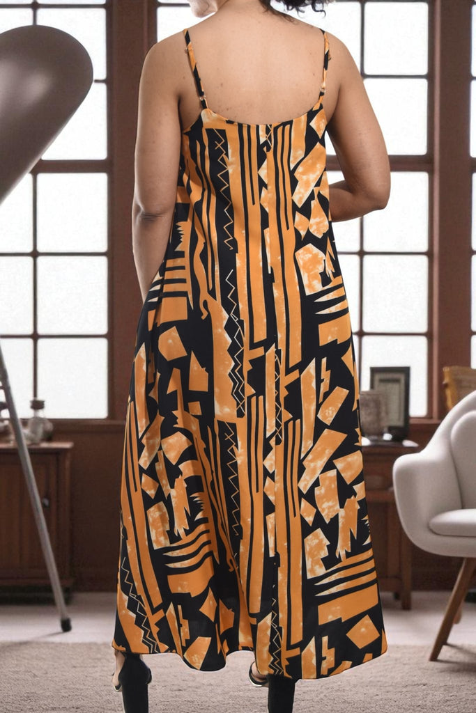 Ladies Tan Printed Pocket Maxi Dress - StylePhase SA