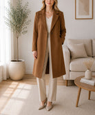 Ladies Tan Single Button Melton Open Coat - StylePhase SA