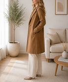 Ladies Tan Single Button Melton Open Coat - StylePhase SA