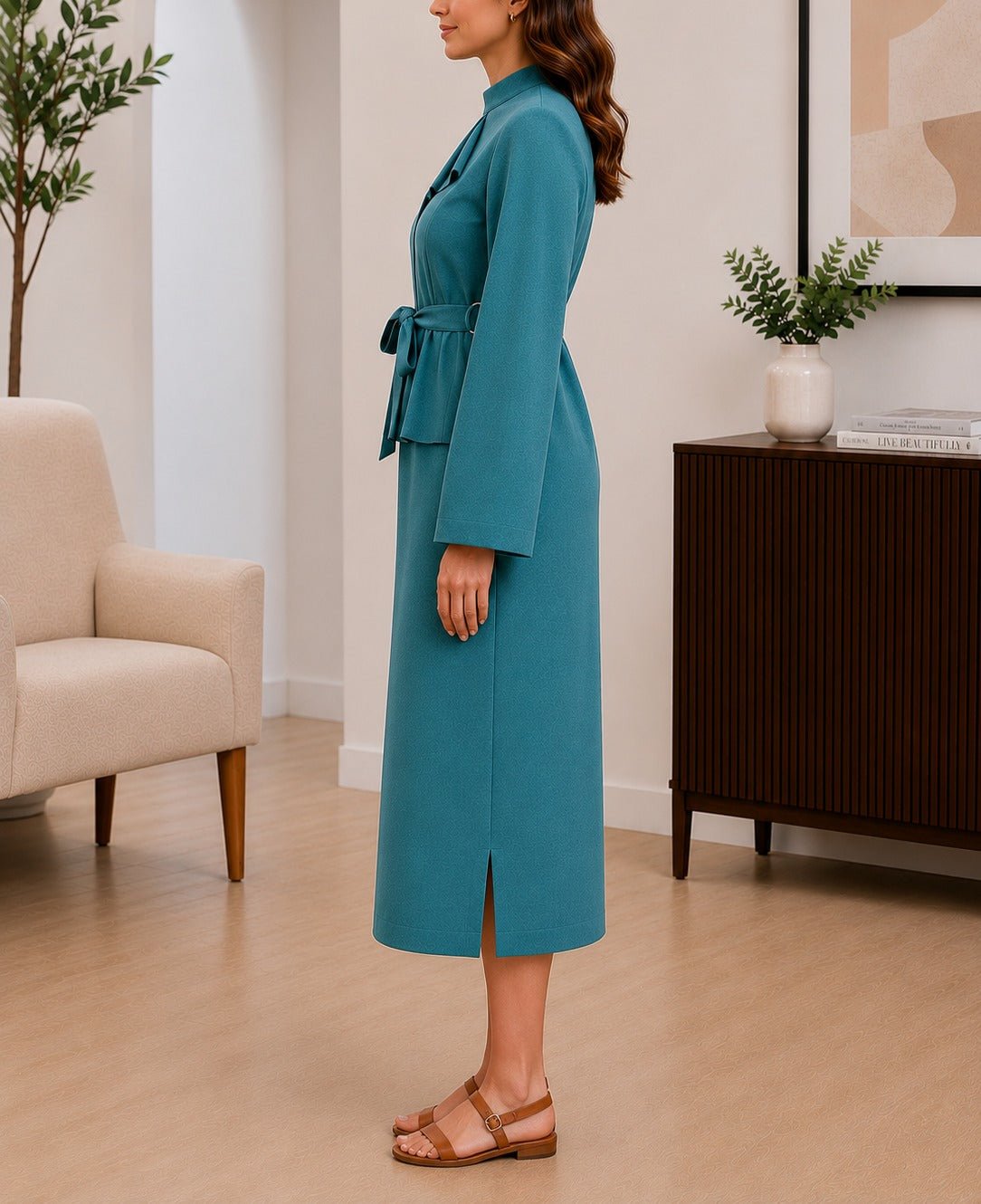 Ladies Teal Belted Peplum Midi Dress - StylePhase SA