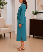 Ladies Teal Belted Peplum Midi Dress - StylePhase SA