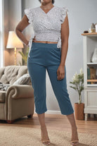 Ladies Teal Capri Zip Pants - StylePhase SA