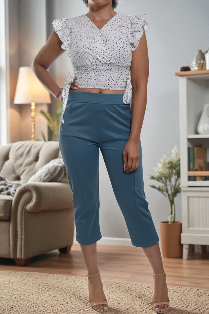 Ladies Teal Capri Zip Pants - StylePhase SA