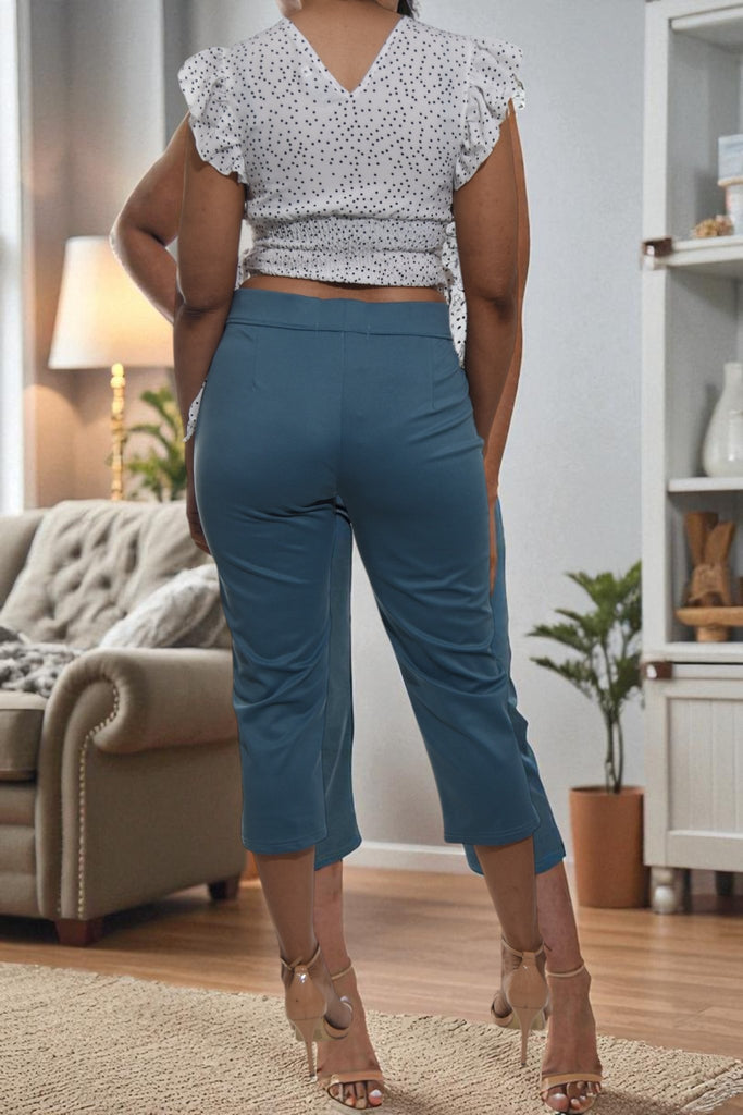 Ladies Teal Capri Zip Pants - StylePhase SA