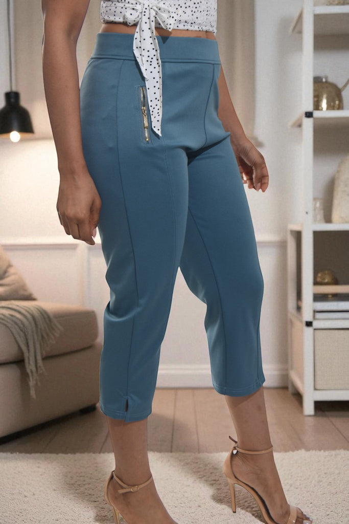 Ladies Teal Capri Zip Pants - StylePhase SA