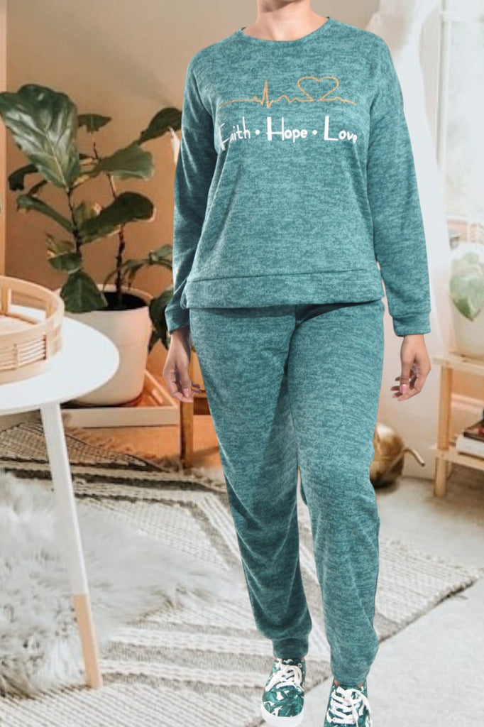Ladies Teal Faith Printed Two Piece Set - StylePhase SA