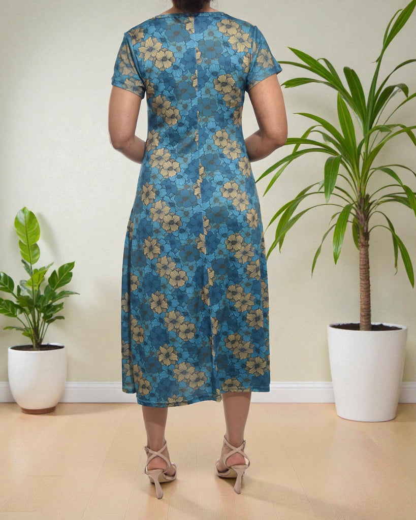 Ladies Teal Floral Midi Dress - StylePhase SA