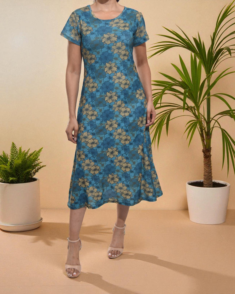 Ladies Teal Floral Midi Dress - StylePhase SA