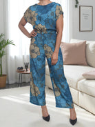 Ladies Teal Floral Wide Leg Jumpsuit - StylePhase SA
