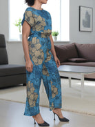 Ladies Teal Floral Wide Leg Jumpsuit - StylePhase SA