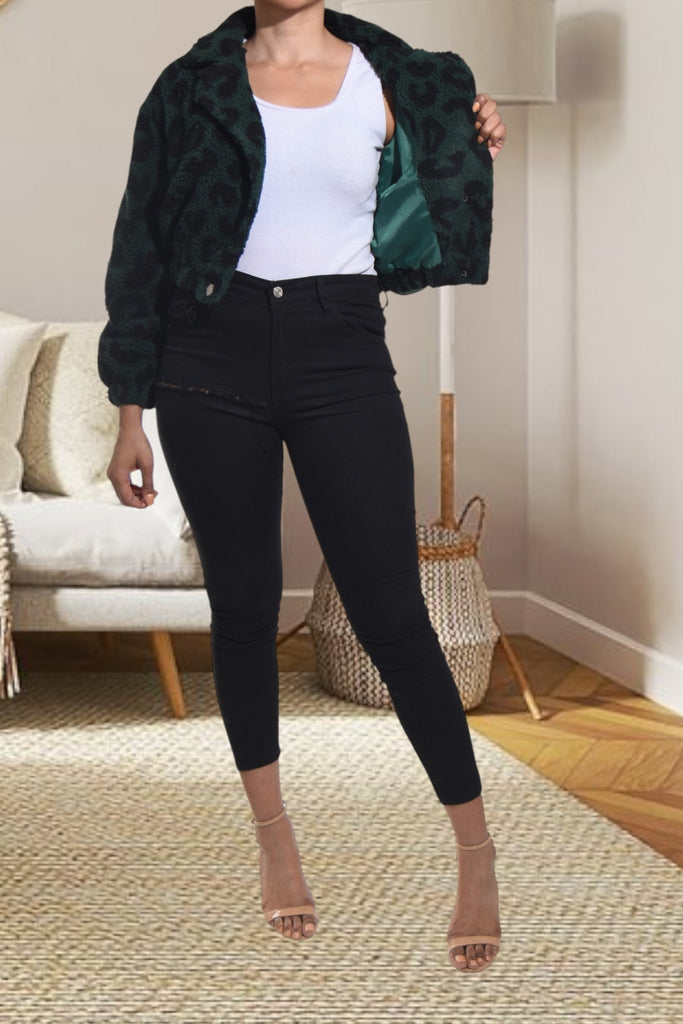 Ladies Teal Fur Crop Jacket - StylePhase SA