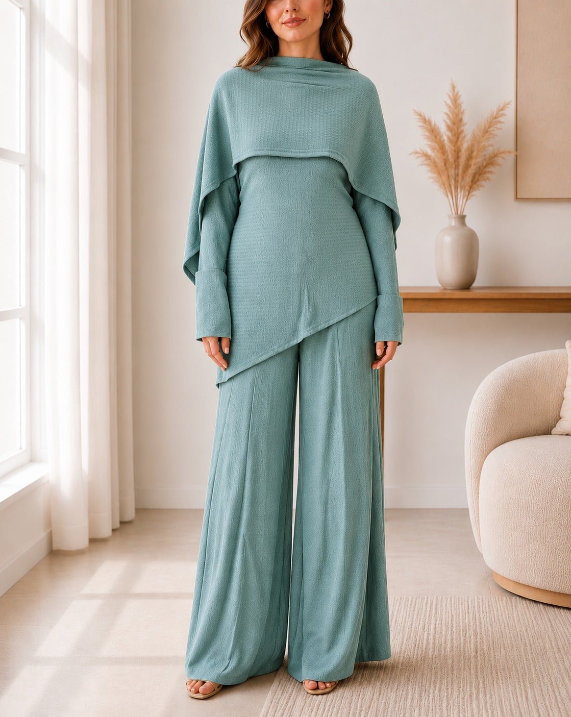 Ladies Teal New Feeling Modest Three Piece Set - StylePhase SA