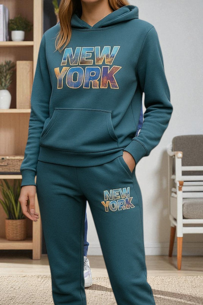 Ladies Teal New York Tracksuit Set - StylePhase SA