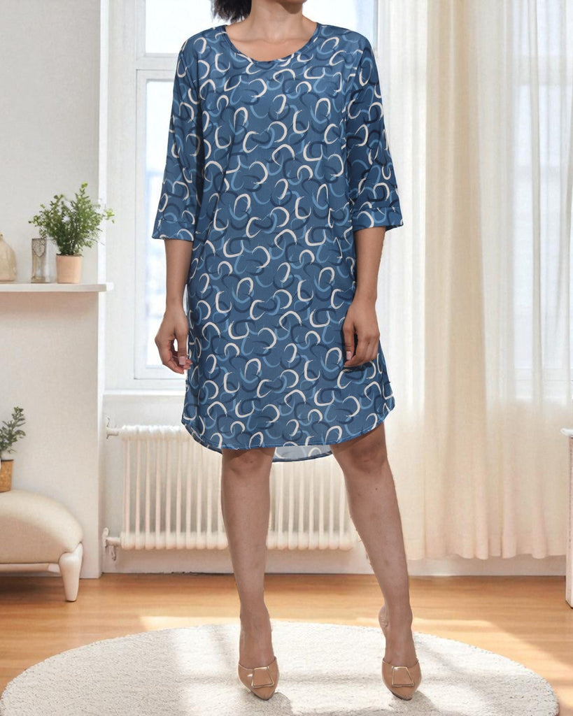 Ladies Teal Printed Tunic 3/4 Sleeve Dress - StylePhase SA