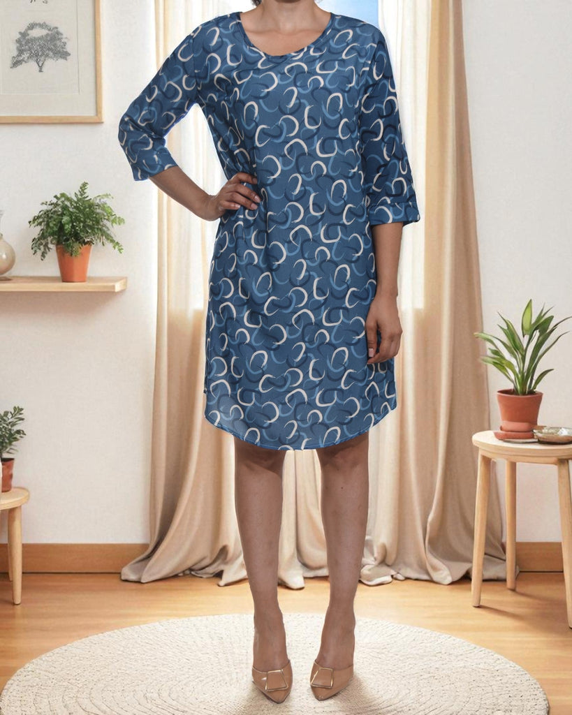 Ladies Teal Printed Tunic 3/4 Sleeve Dress - StylePhase SA