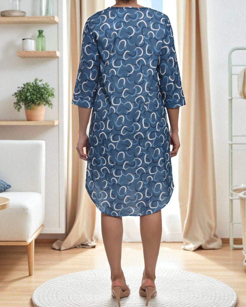 Ladies Teal Printed Tunic 3/4 Sleeve Dress - StylePhase SA
