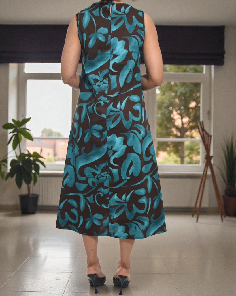 Ladies Teal Rose Midi Sleeveless Dress - StylePhase SA