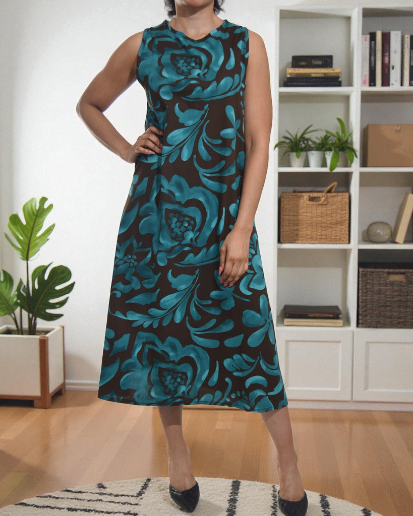 Ladies Teal Rose Midi Sleeveless Dress - StylePhase SA