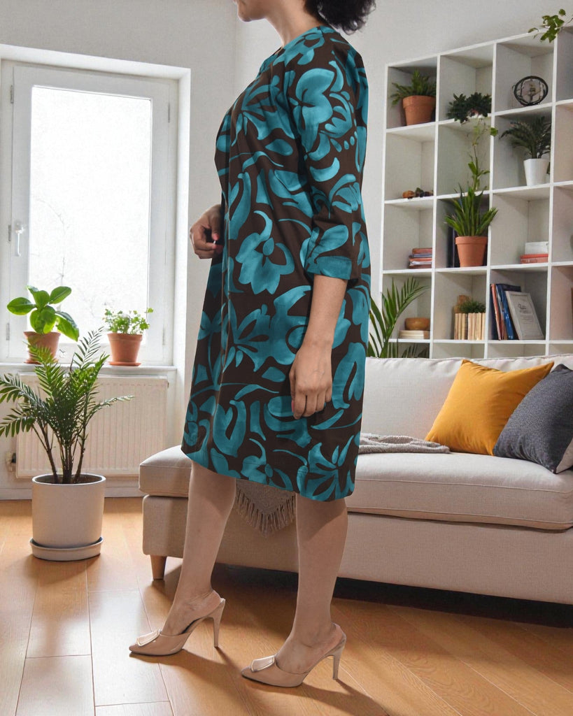 Ladies Teal Rose Tunic 3/4 Sleeve Dress - StylePhase SA