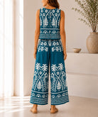 Ladies Teal Tropical Print Wide Leg Two Piece - StylePhase SA