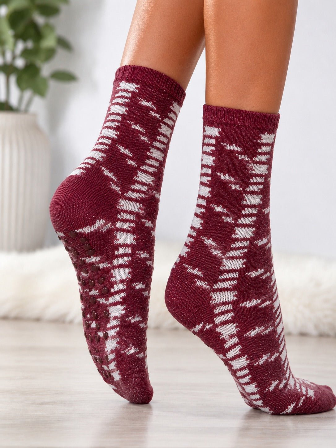 Ladies Thermal Long Slipper Socks - Maroon - StylePhase SA