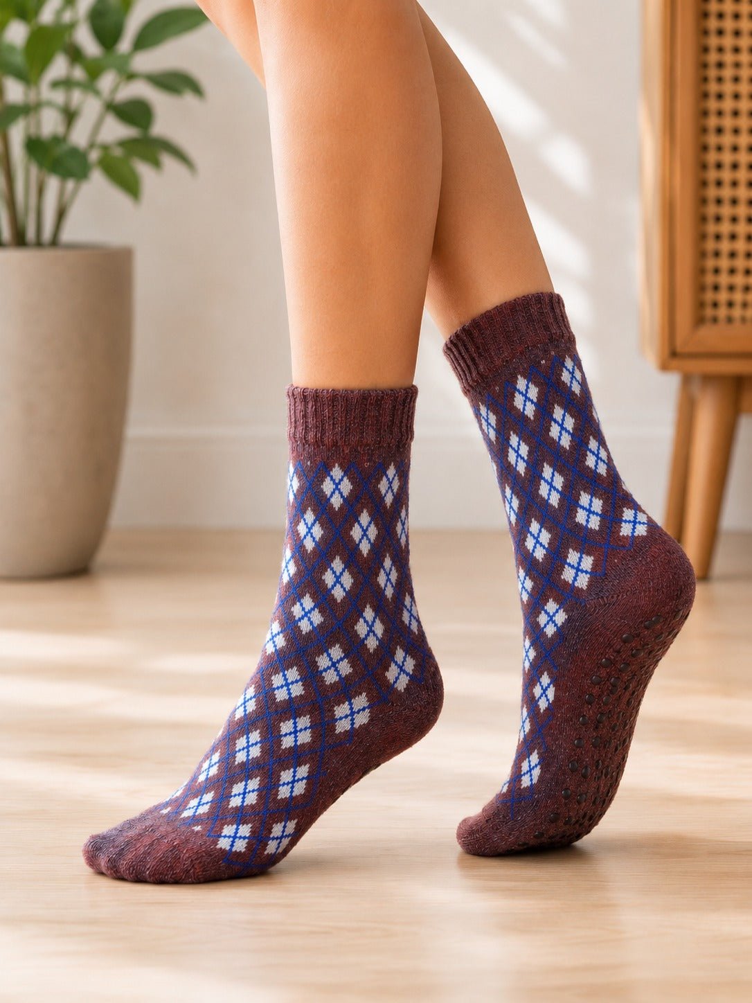 Ladies Thermal Pattern Socks - Brown - StylePhase SA