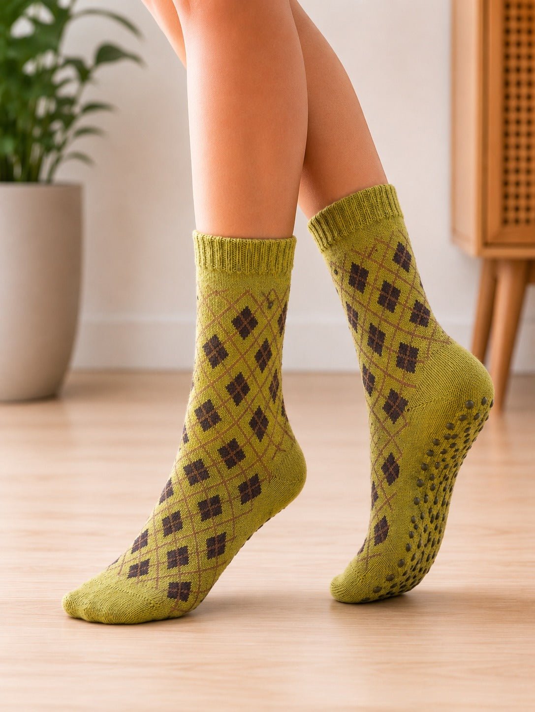 Ladies Thermal Pattern Socks - Olive - StylePhase SA