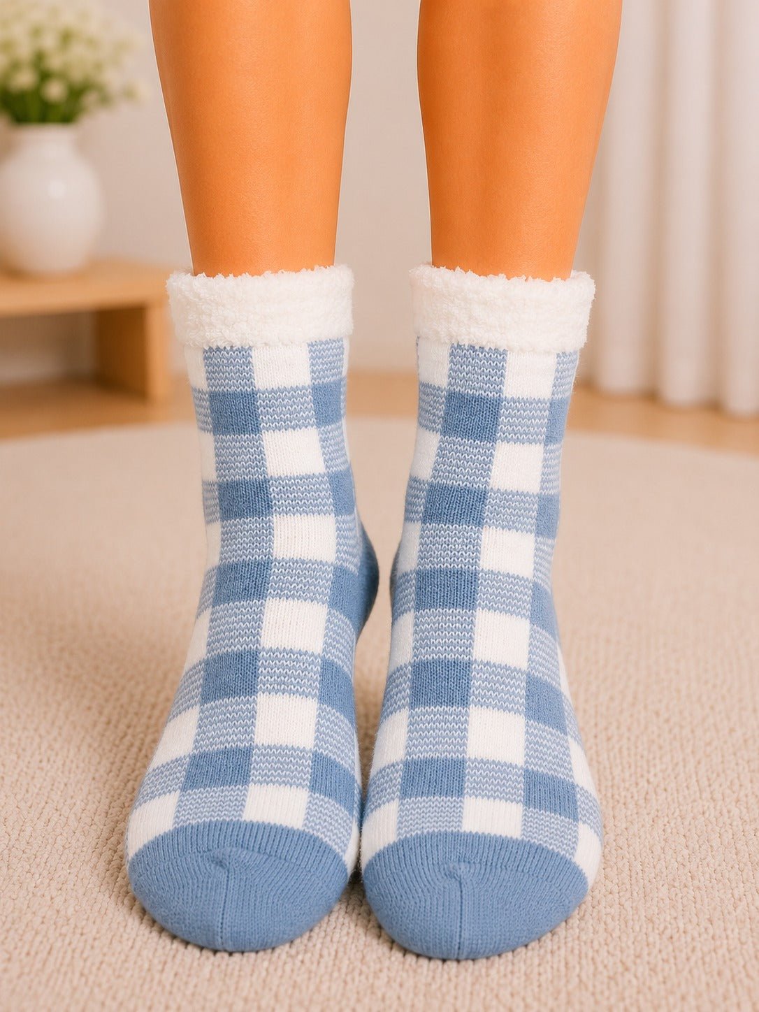 Ladies Thermal Slipper Socks - Blue And White - StylePhase SA