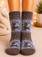 Ladies Thermal Slipper Socks - Brown And Grey - StylePhase SA