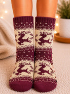 Ladies Thermal Slipper Socks - Maroon And Biege - StylePhase SA