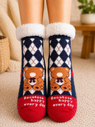 Ladies Thermal Slipper Socks - Navy Teddy Bear - StylePhase SA