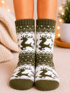 Ladies Thermal Slipper Socks - Olive And Cream - StylePhase SA