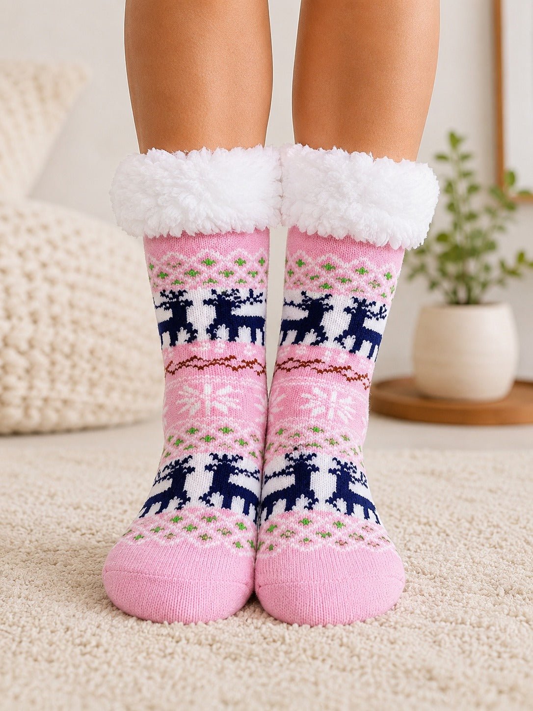 Ladies Thermal Slipper Socks - Pink And Navy - StylePhase SA