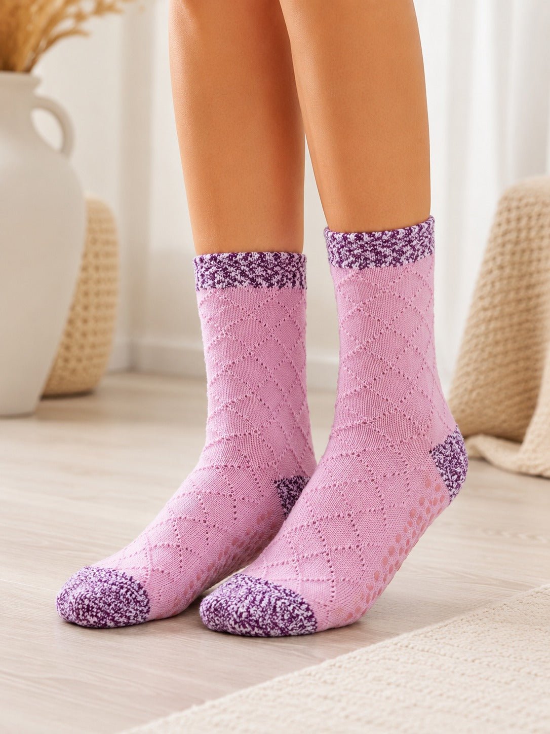 Ladies Thermal Slipper Socks -Pink And Purple - StylePhase SA