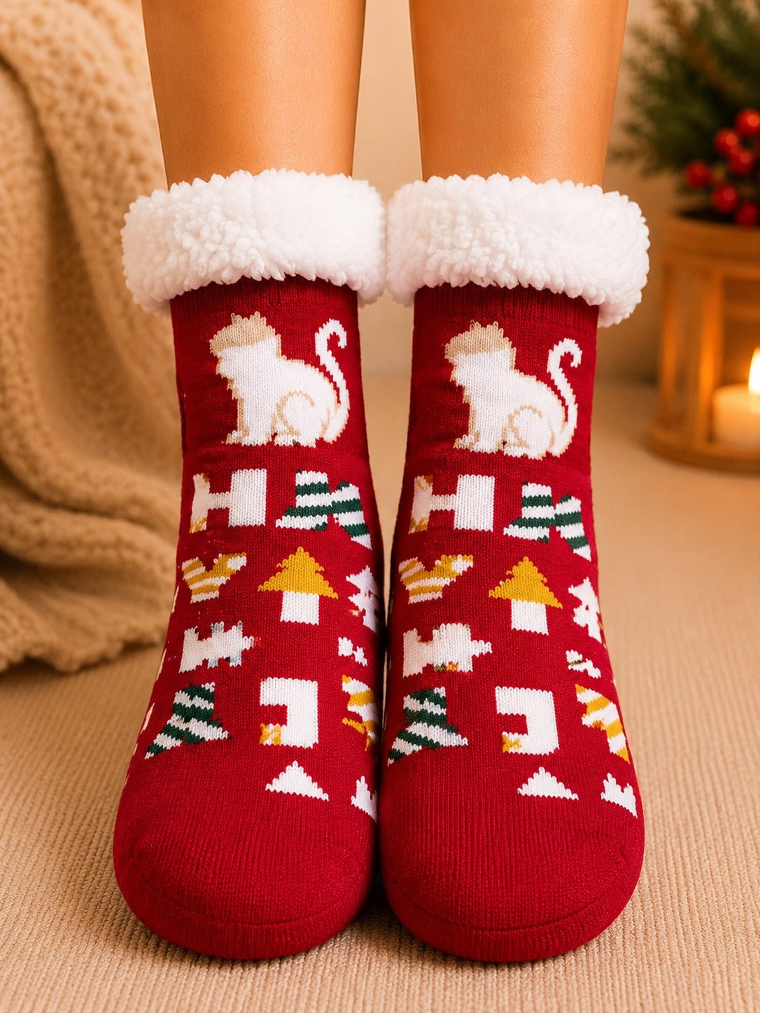 Ladies Thermal Slipper Socks - Red Cat - StylePhase SA