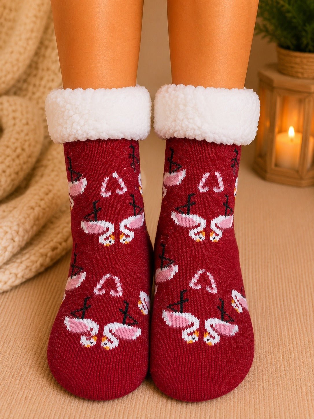 Ladies Thermal Slipper Socks - Red Flamingo - StylePhase SA