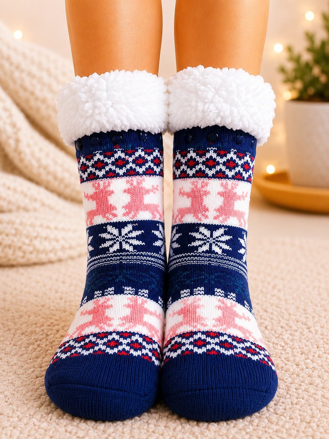 Ladies Thermal Slipper Socks - Royal And Pink - StylePhase SA