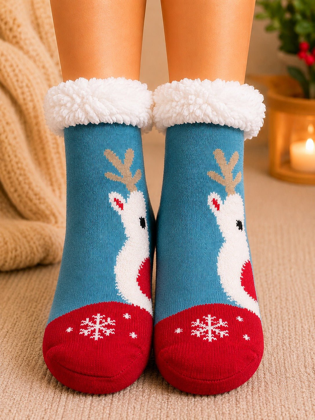 Ladies Thermal Slipper Socks - Teal Rudolf - StylePhase SA