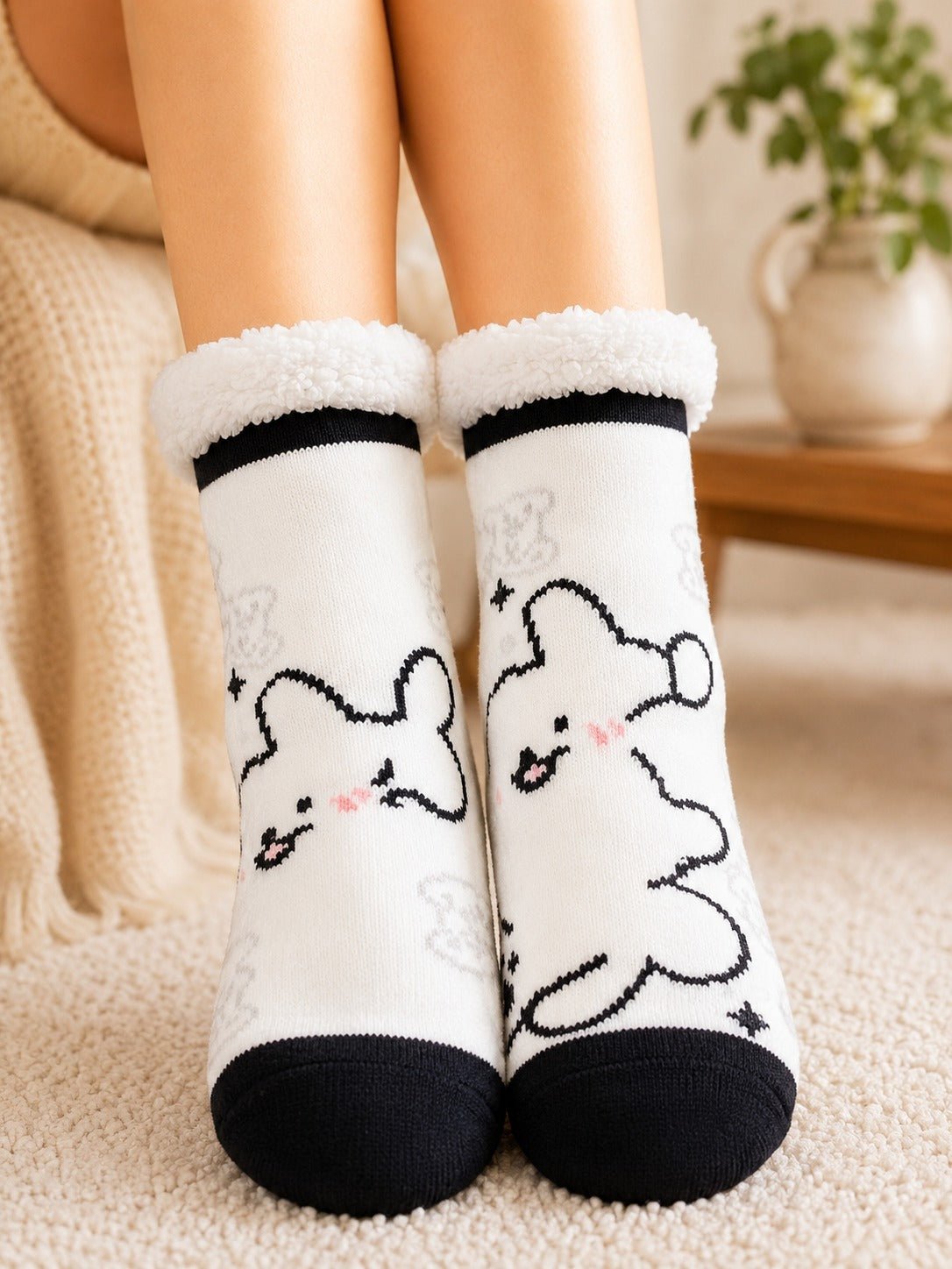 Ladies Thermal Slipper Socks - White Teddy Bear - StylePhase SA