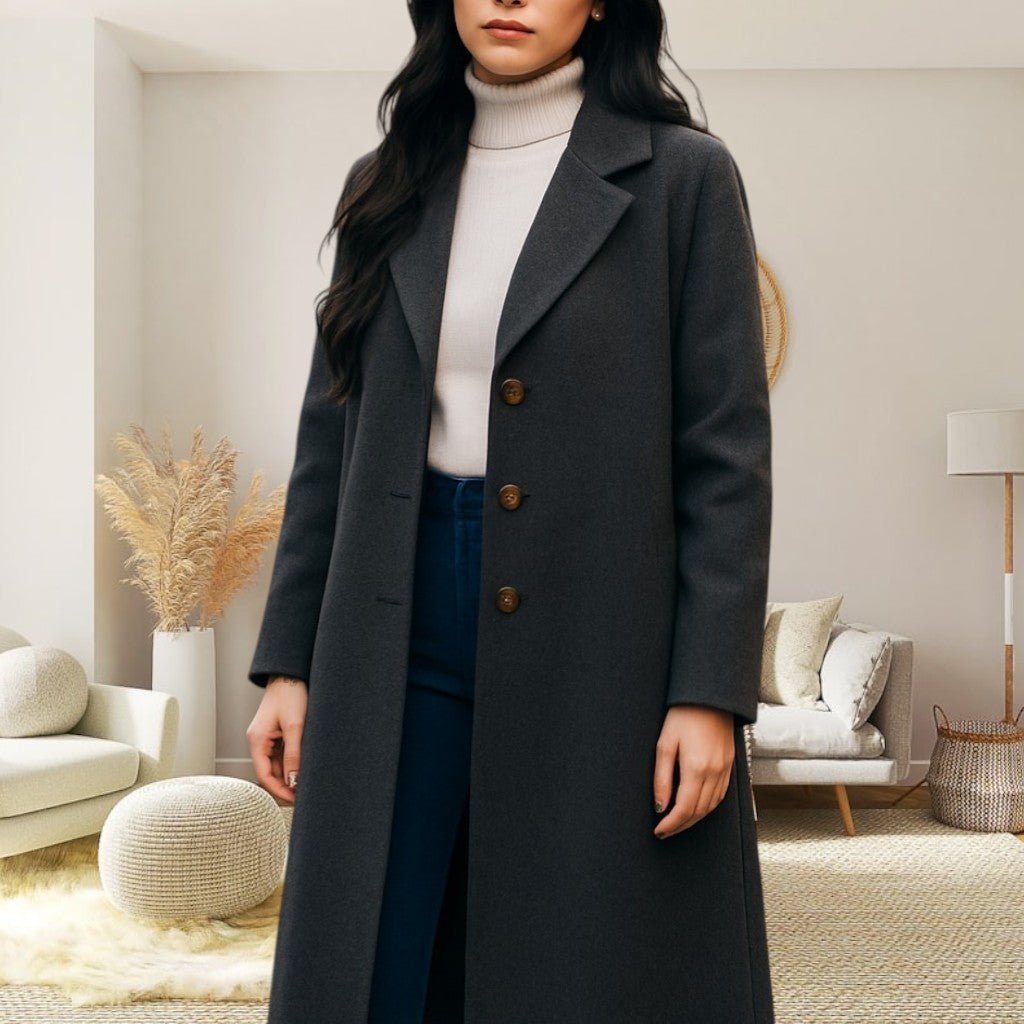 Ladies Three Button Charcoal Coat - StylePhase SA