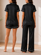 Ladies Three-Piece Black Satin Pyjama Set - StylePhase SA