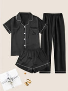 Ladies Three-Piece Black Satin Pyjama Set - StylePhase SA