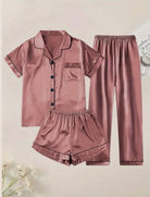 Ladies Three-Piece Mink Satin Pyjama Set - StylePhase SA