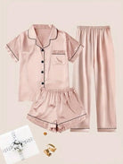 Ladies Three-Piece Peach Satin Pyjama Set - StylePhase SA