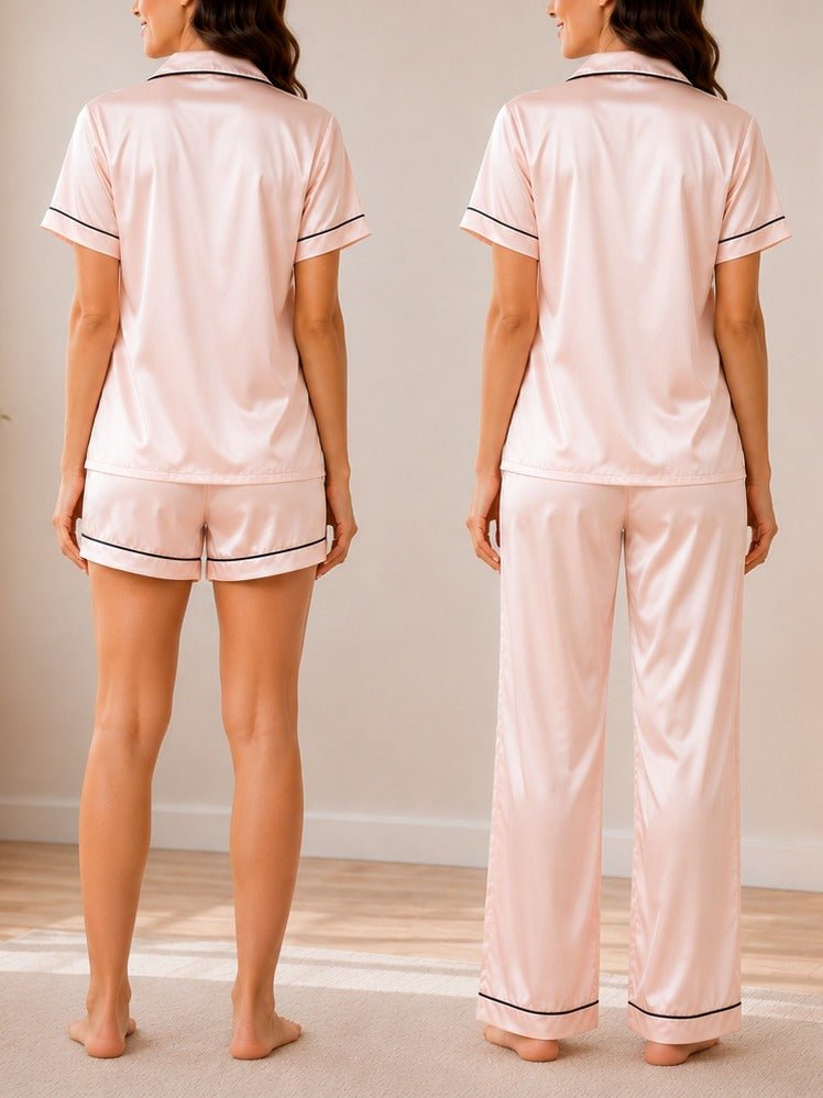 Ladies Three-Piece Peach Satin Pyjama Set - StylePhase SA