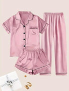 Ladies Three-Piece Pink Satin Pyjama Set - StylePhase SA