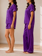 Ladies Three-Piece Purple Satin Pyjama Set - StylePhase SA