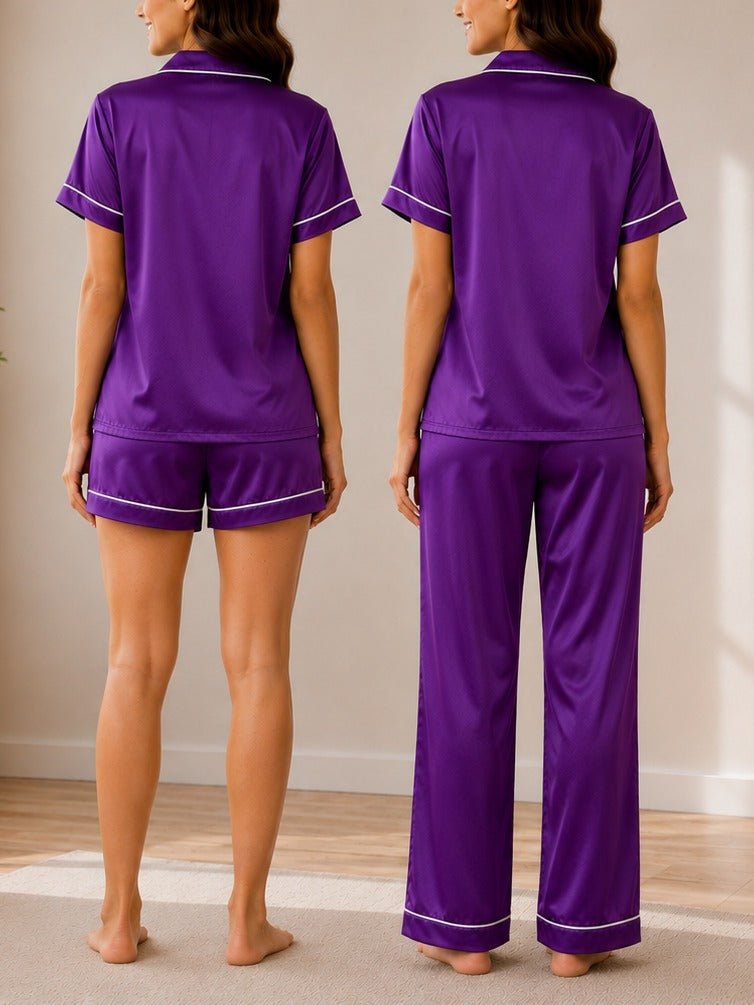 Ladies Three-Piece Purple Satin Pyjama Set - StylePhase SA