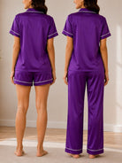 Ladies Three-Piece Purple Satin Pyjama Set - StylePhase SA